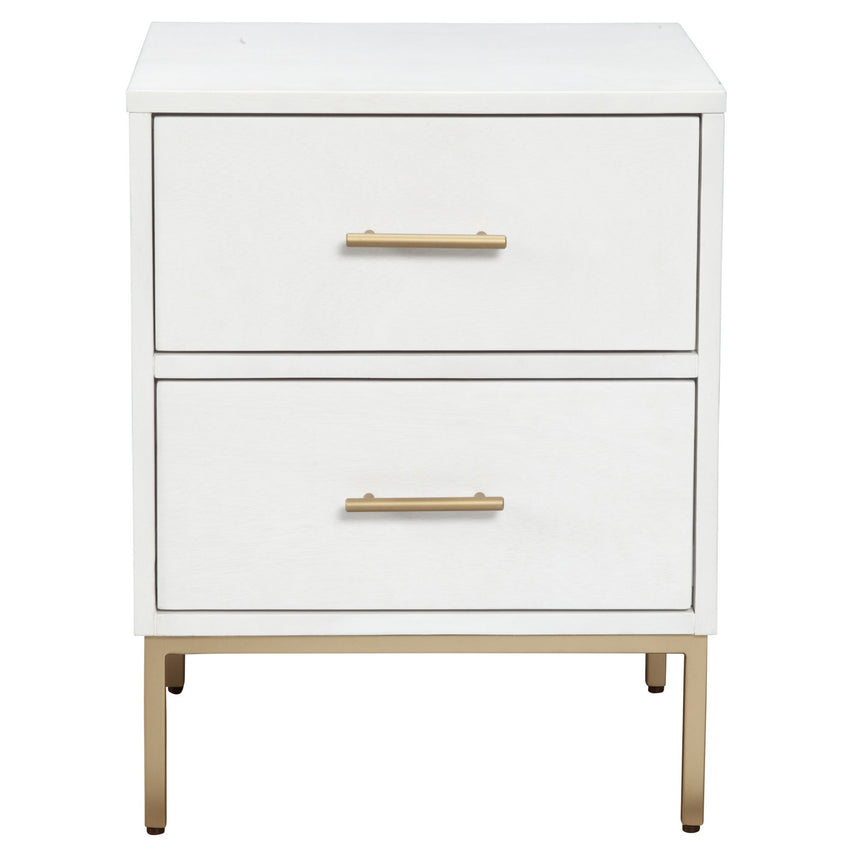 White and Gold Lines 2 Drawer Nightstand