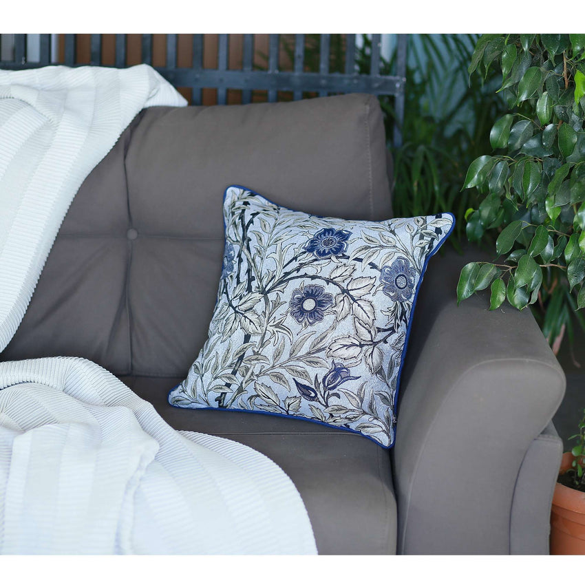 Blue and Gray Leaves Decorative Throw Pillow