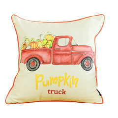 Red and White Pumpkin Truck Throw Pillow