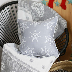 Gray and White Snowflakes Throw Pillow