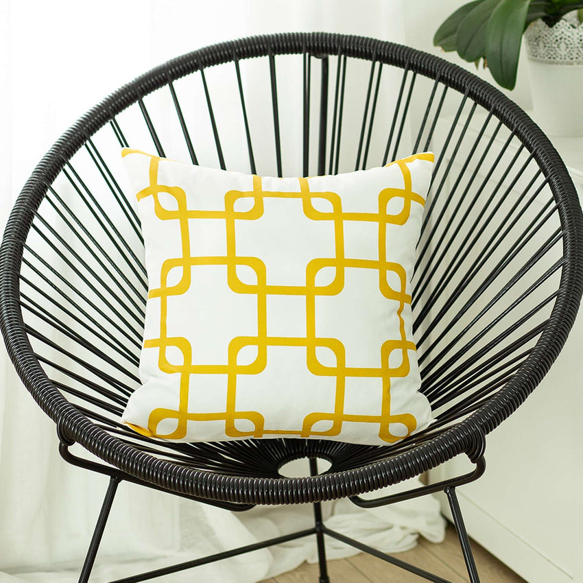 Yellow and White Grid Geometric Throw Pillow