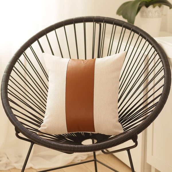 White Base and Brown Band Decorative Throw Pillow