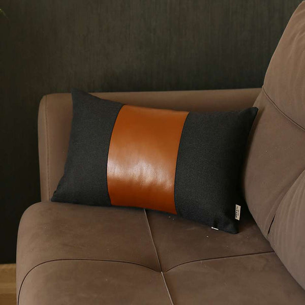 Black Base and Brown Center Lumbar Throw Pillow