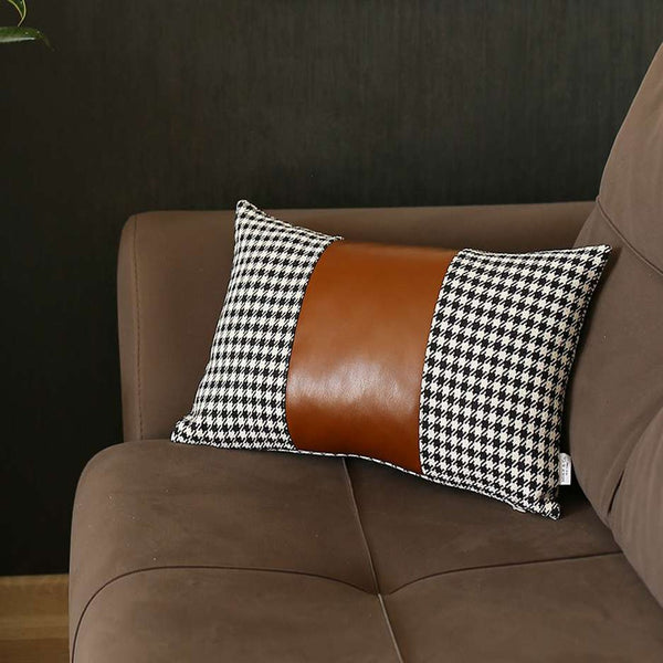 Brown Band Houndstooth Lumbar Throw Pillow