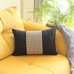 Tan and Black Houndstooth Lumbar Throw Pillow