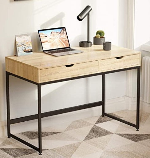 43" Natural and Black Two Drawer Desk