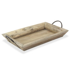 Deep Wooden Tray with Metal Handles