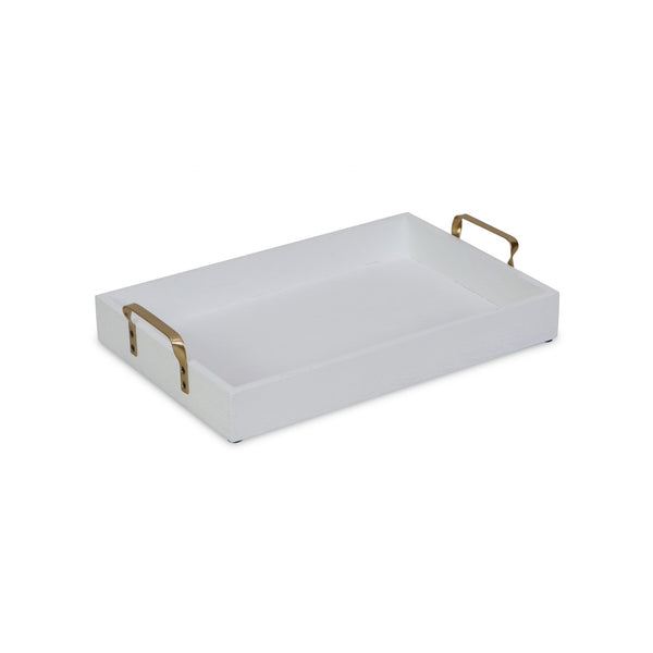 White Wooden Tray with Gold Handles