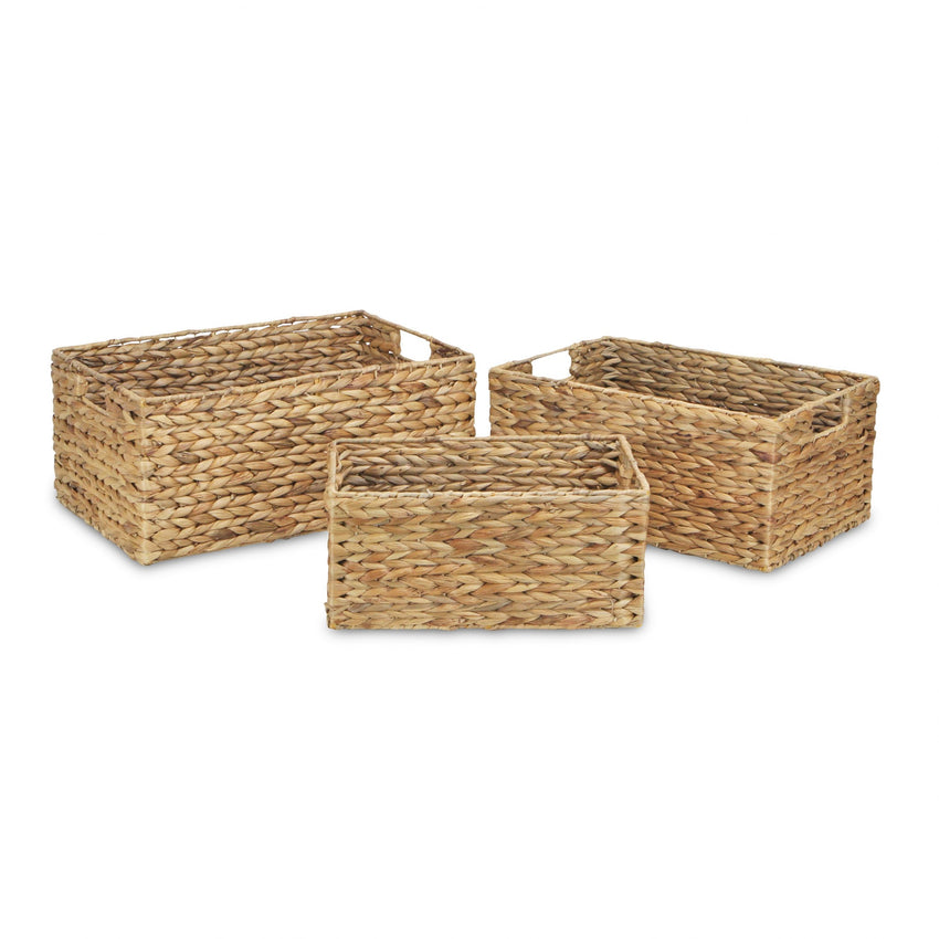 Set of Three Braided Water Hyacinth Baskets