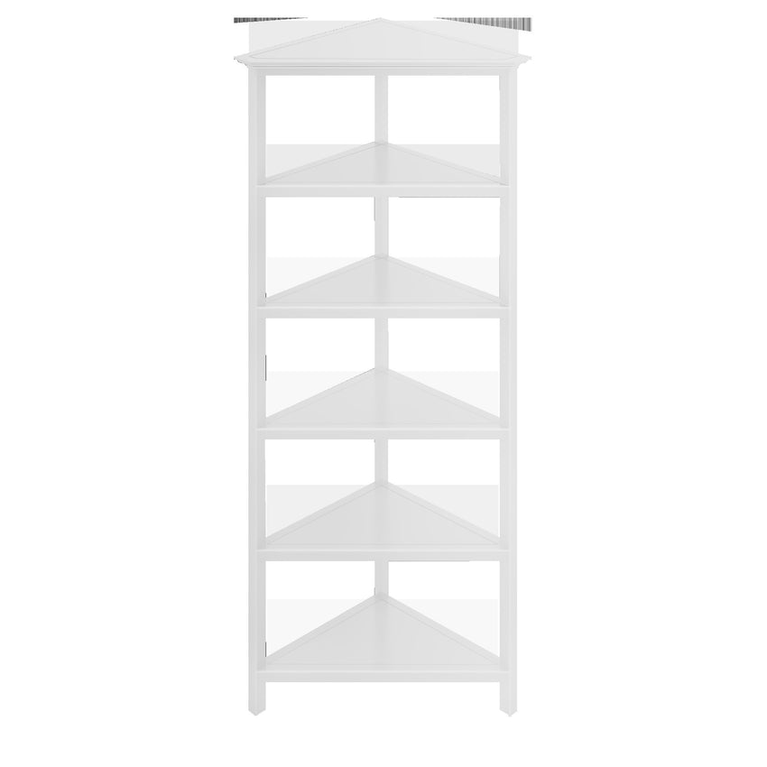 White Five Tier Solid Wood Corner Bookcase