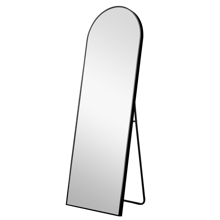 Narrow Black Arched Full Length Floor Mirror with Stand