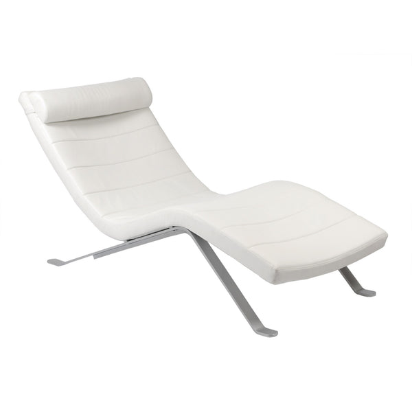 White Faux Leather and Chrome Wavy Chaise Lounge Chair