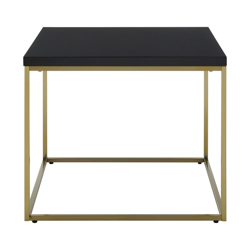 Modern Black Gloss and Matte Gold Cube Side Table