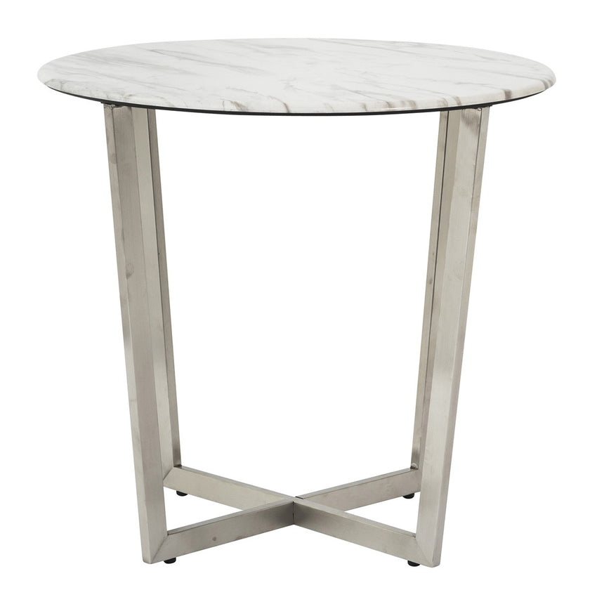 Mod Geo Chrome and White Round Faux Marble Side Table