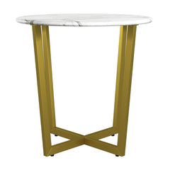 Mod Geo Gold and White Round Faux Marble Side Table