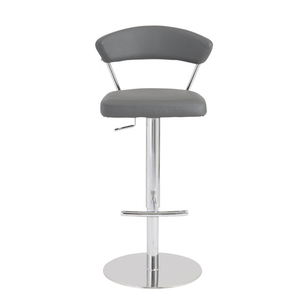 Adjustable Swivel Gray Faux Leather Aluminum Stool