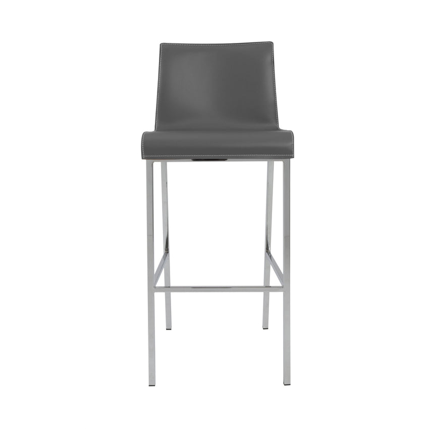 Set of Two Gray Leather and Steel Bar Stools