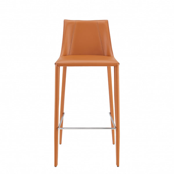 Rich Terra Cotta Faux Leather Bar Stool