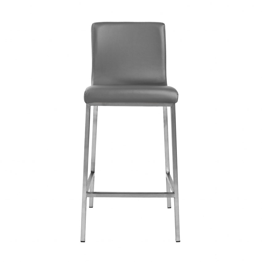 Set of Two Gray Faux Leather and Steel Counter Stools