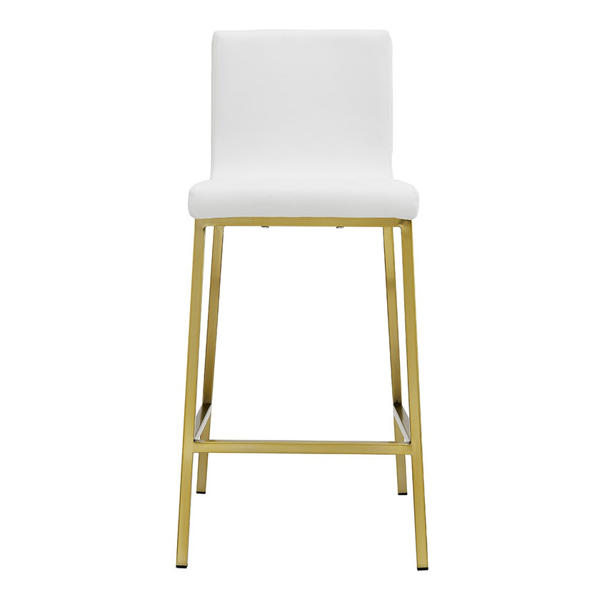 Set of Two Gray Faux leather and Gold Bar Stools