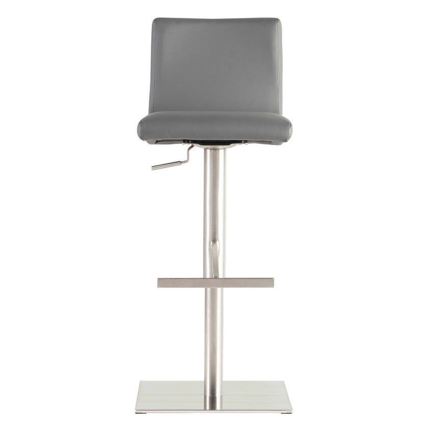 Adjustable Gray Faux Leather Aluminum Stool