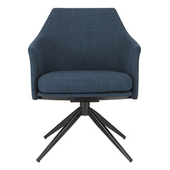 Dark Teal Blue Fabric and Black Swivel Armchair