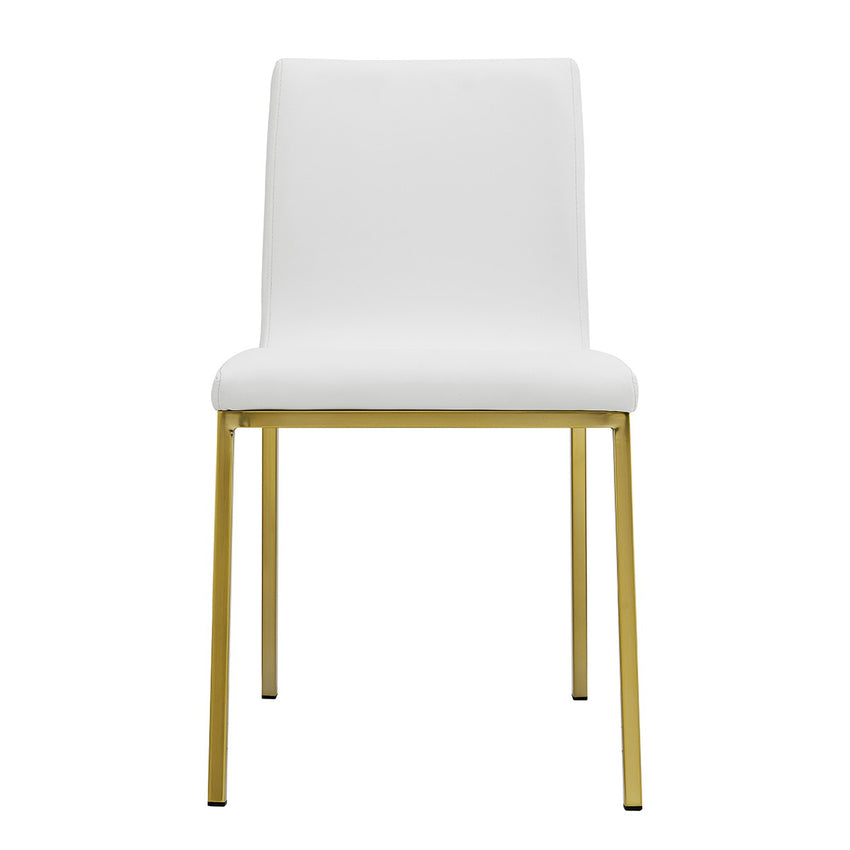 Set of Two Minimalist White Faux Faux Leather and Gold Chairs