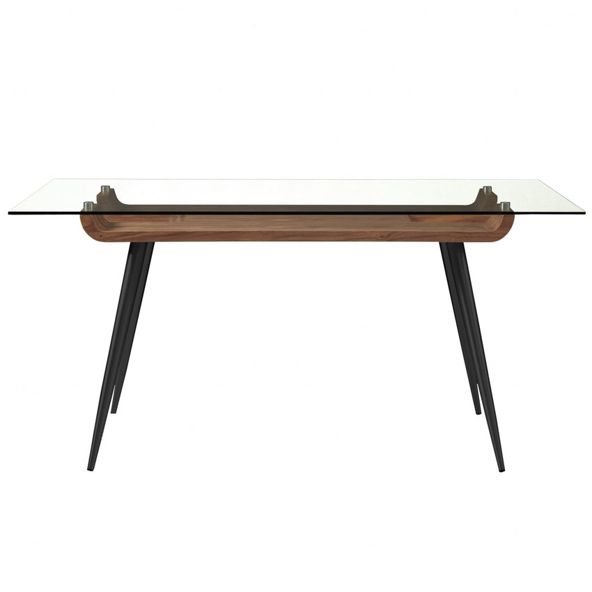 Scandinavian Sleek Black Walnut and Glass Dining Table