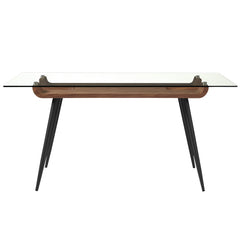 Scandinavian Sleek Black Walnut and Glass Dining Table