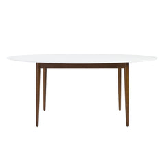 Modern Walnut and White Oval Dining Table