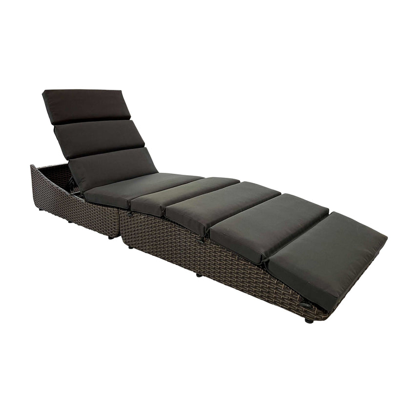 79" Faux Wicker and Dark Grey Cushions Chaise Lounge