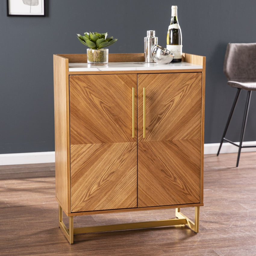 Retro Gold Natural and Faux Marble Wine Cabinet