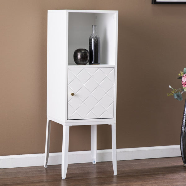 White Crosshatch Accent Storage Cabinet