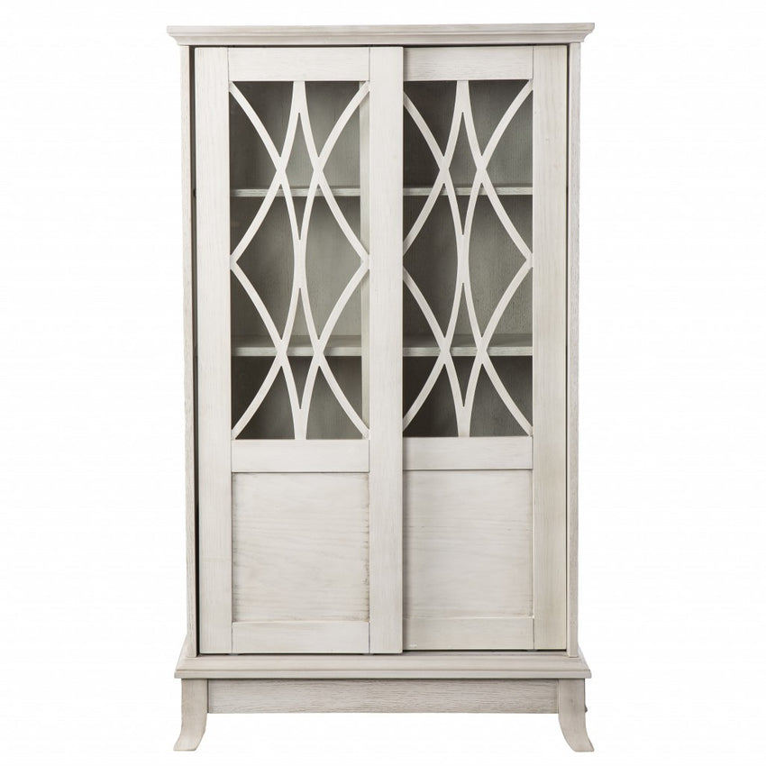 Rustic White Sliding Double Door Accent Cabinet