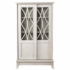 Rustic White Sliding Double Door Accent Cabinet