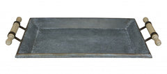 Rustic Galvanized Gray Metal Tray with Rolling Pin Handles