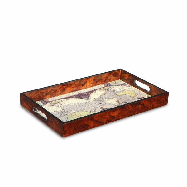 World Map Vintage Burlwood Serving Tray