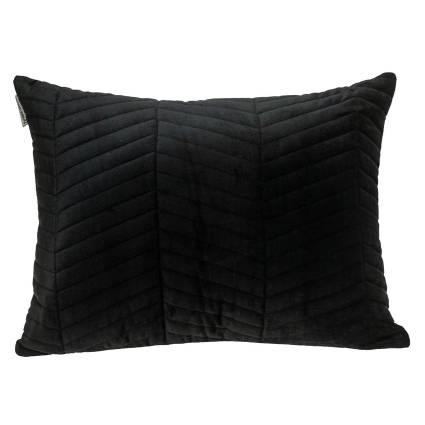 Black Quilted Velvet Zig Zag Decorative Lumbar Pillow