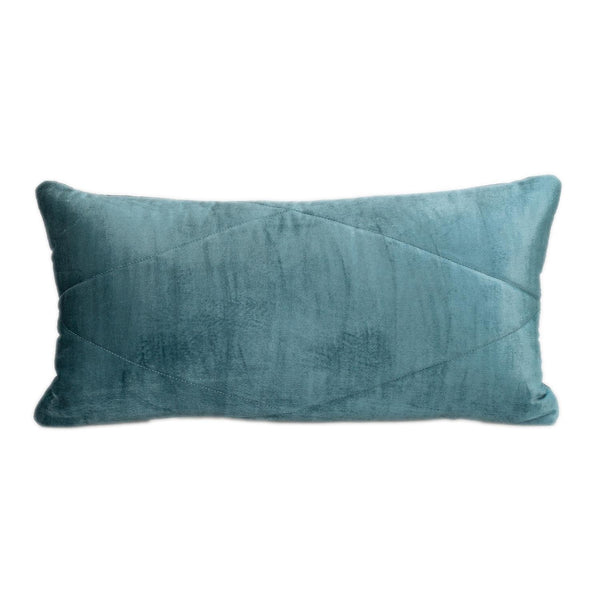 Quilted Teal Velvet Lumbar Throw Pillow