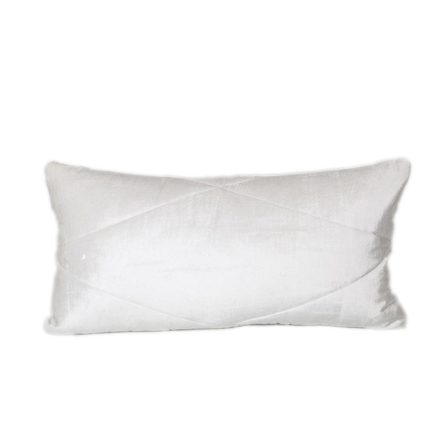 Quilted White Velvet Lumbar Throw Pillow