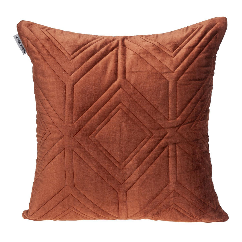 Burnt Orange Quilted Diamonds Velvet Solid Color Throw Pillow