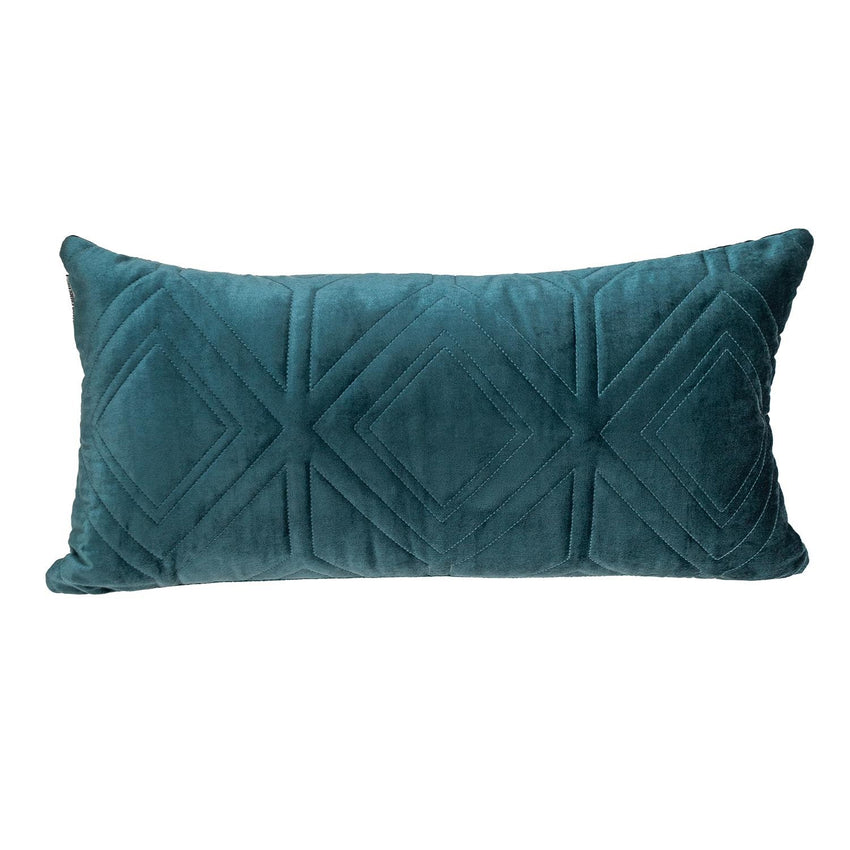 Teal Quilted Diamonds Velvet Solid Color Lumbar Pillow