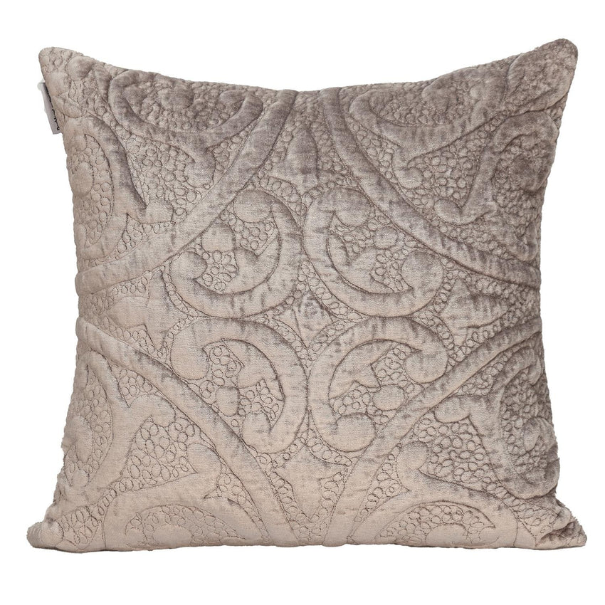 Taupe Quilted Velvet Square Throw Pillow