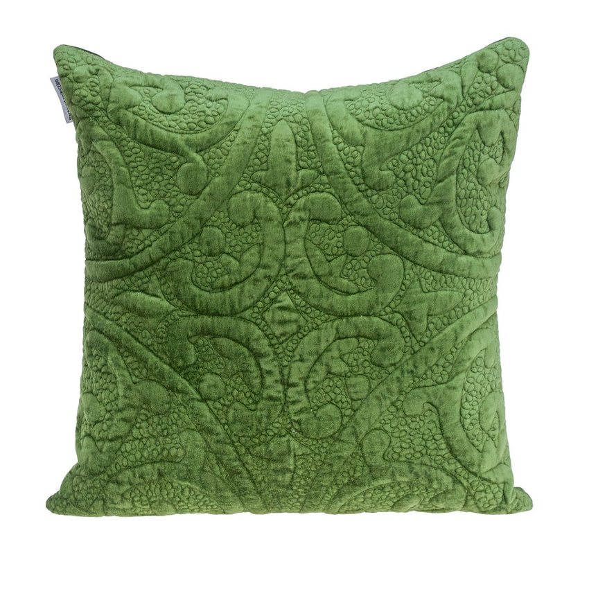 Olive Quilted Velvet Square Throw Pillow