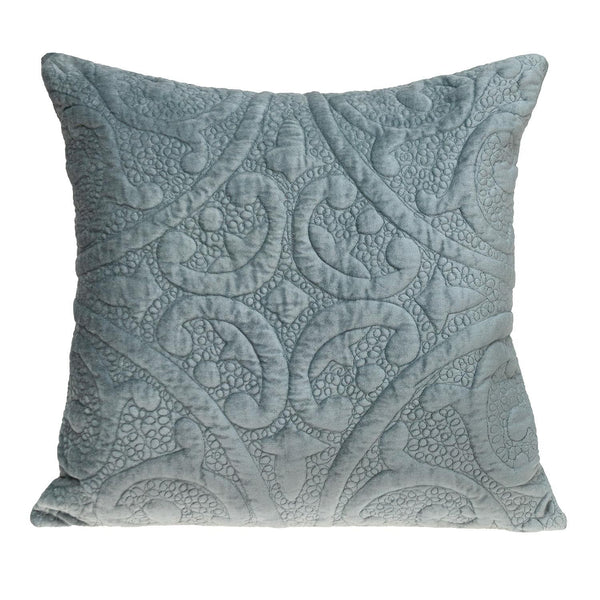 Seafoam Gray Quilted Velvet Square Throw Pillow