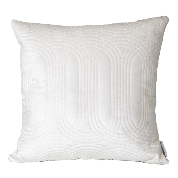 Quilted Velvet White Square Throw Pillow