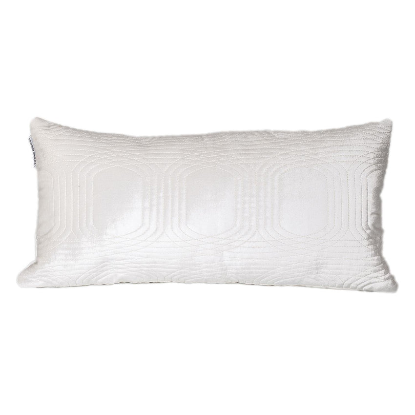 Quilted Velvet White Lumbar Throw Pillow