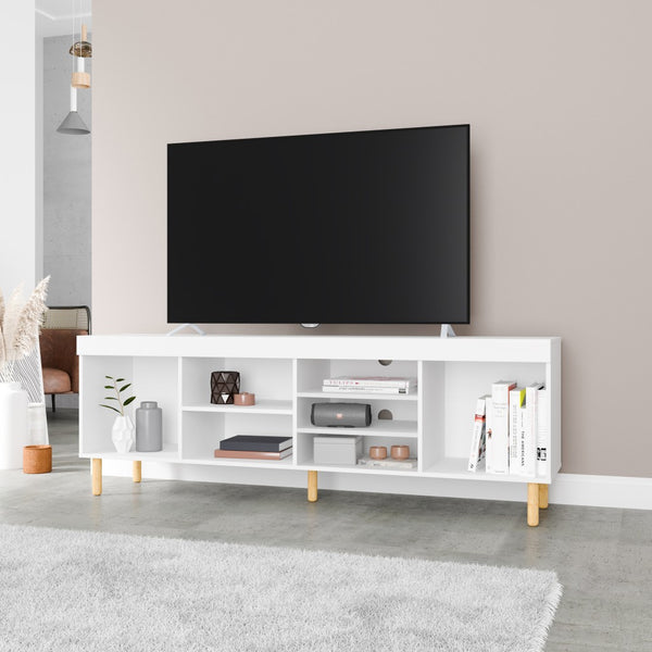 Iko White Modern TV Stand Open Cubbie Media Center