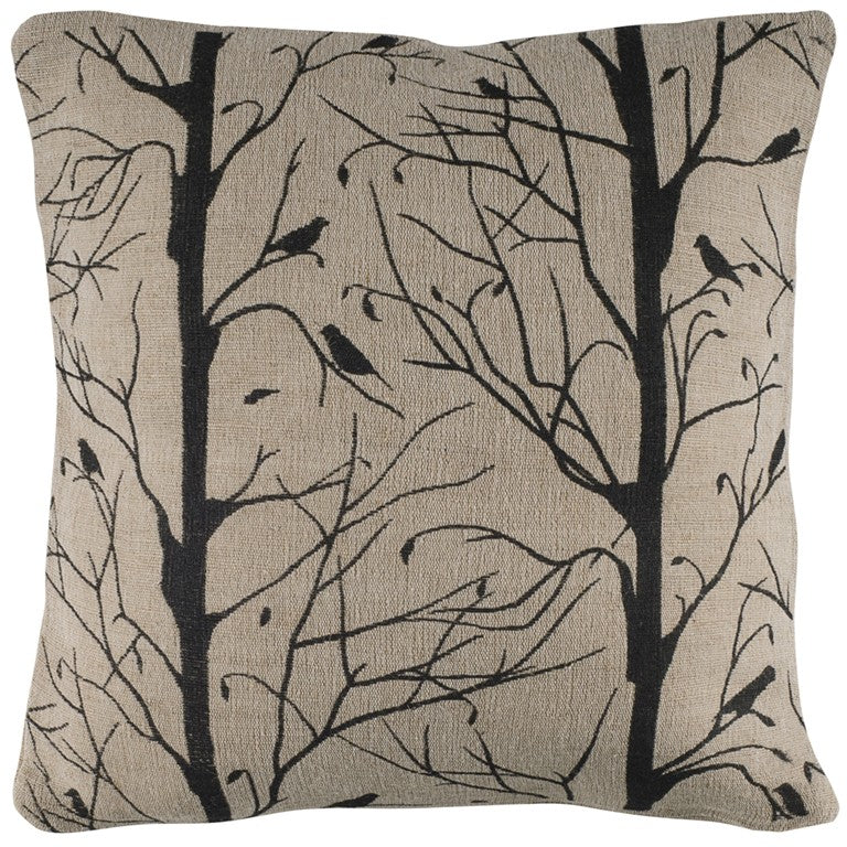 Black and Natural Artisanal Birds Down Throw Pillow