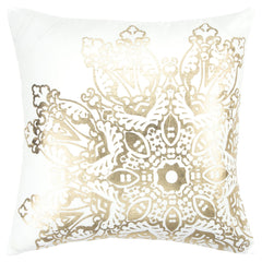 White Gold Medallion Down Filled Throw Pillow